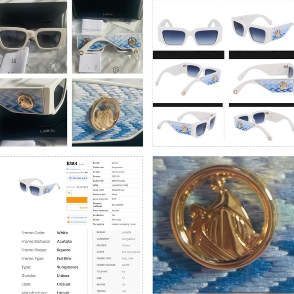 LANVIN RECTANGULAR FASHION FORWARD SUNGLASSES WITH WOVEN FABRIC ARMS,M&D IN GOLD - Picture 16 of 16